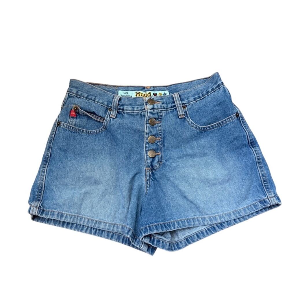 Mudd Y2K Shorts Denim Button Front Hand Print Juniors 5 Festival